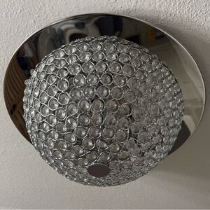 15 in. 3-Light Mirrored Stainless Steel Flush Mount with Clear Crystal Accents